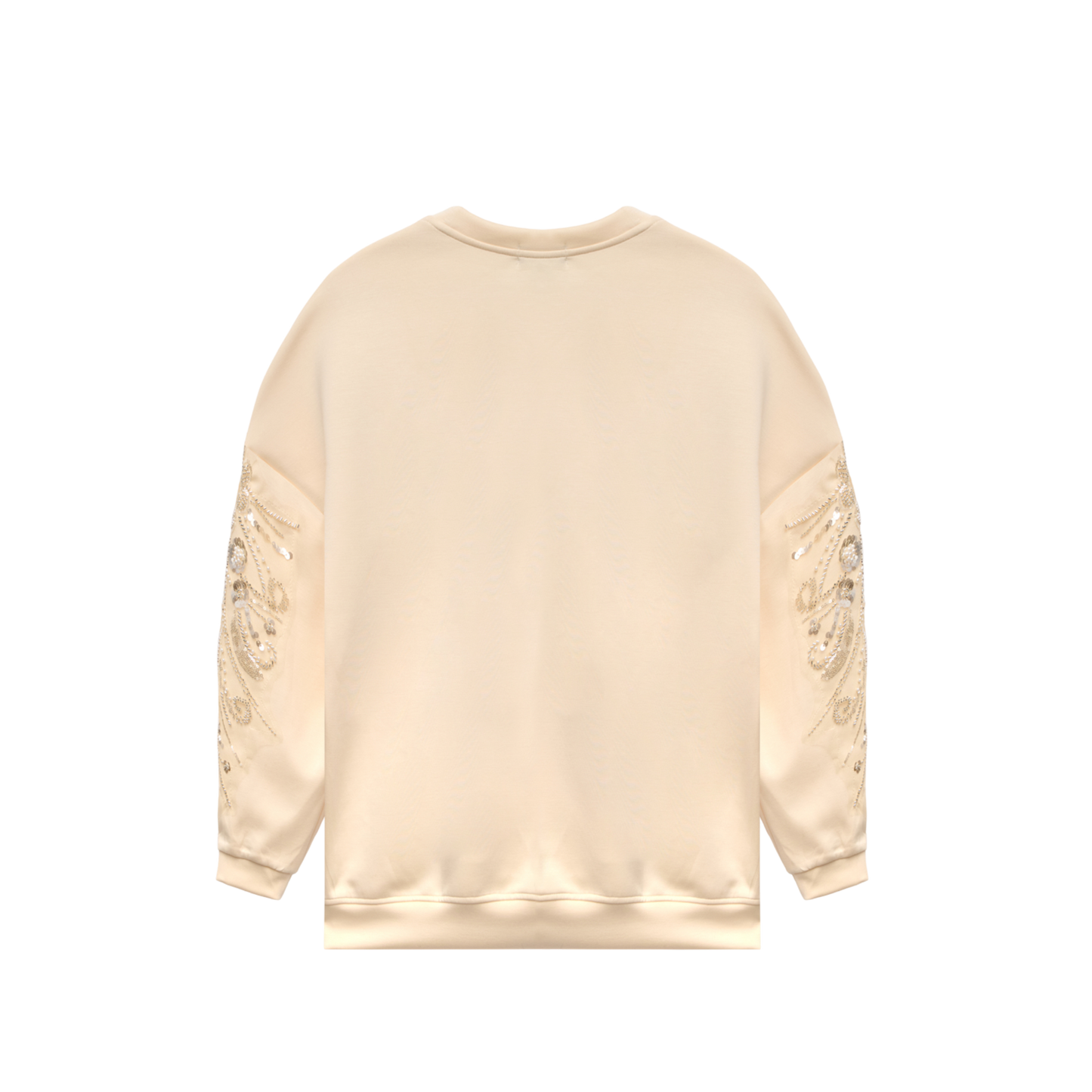 Embroidered Oversized Cream Sequin Motif Luxury Scuba Sweatshirt