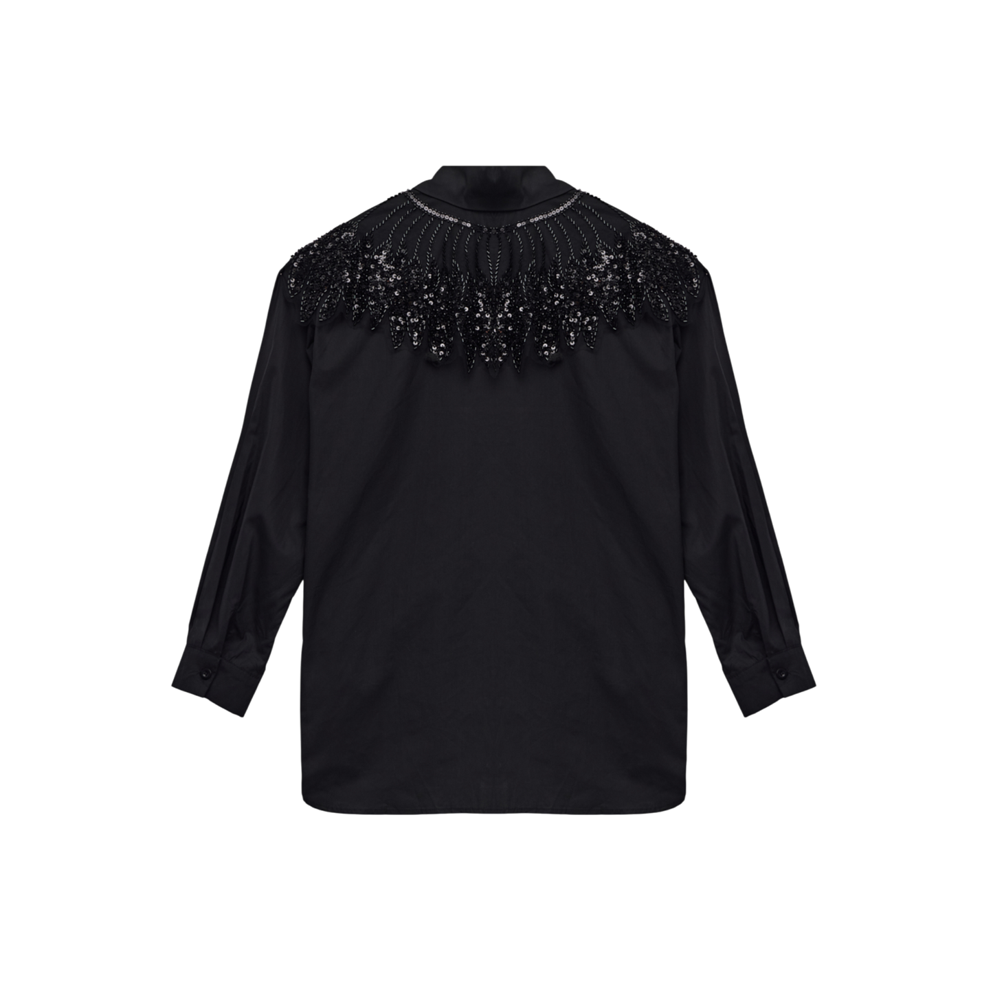 Black Embellished Yoke Button-Down Shirt