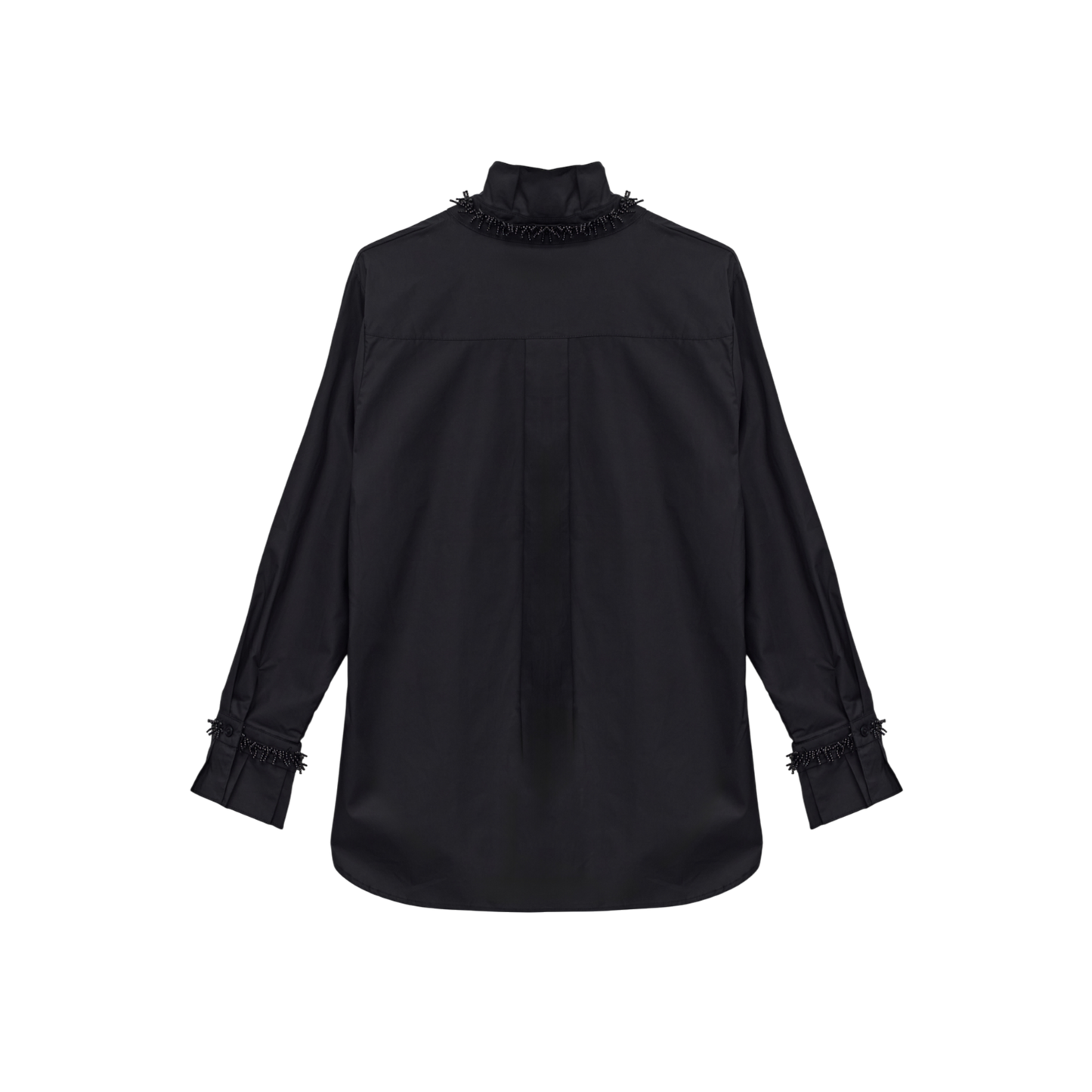 Black Ruffled High Collar and Delicate Cuff Trim Shirt