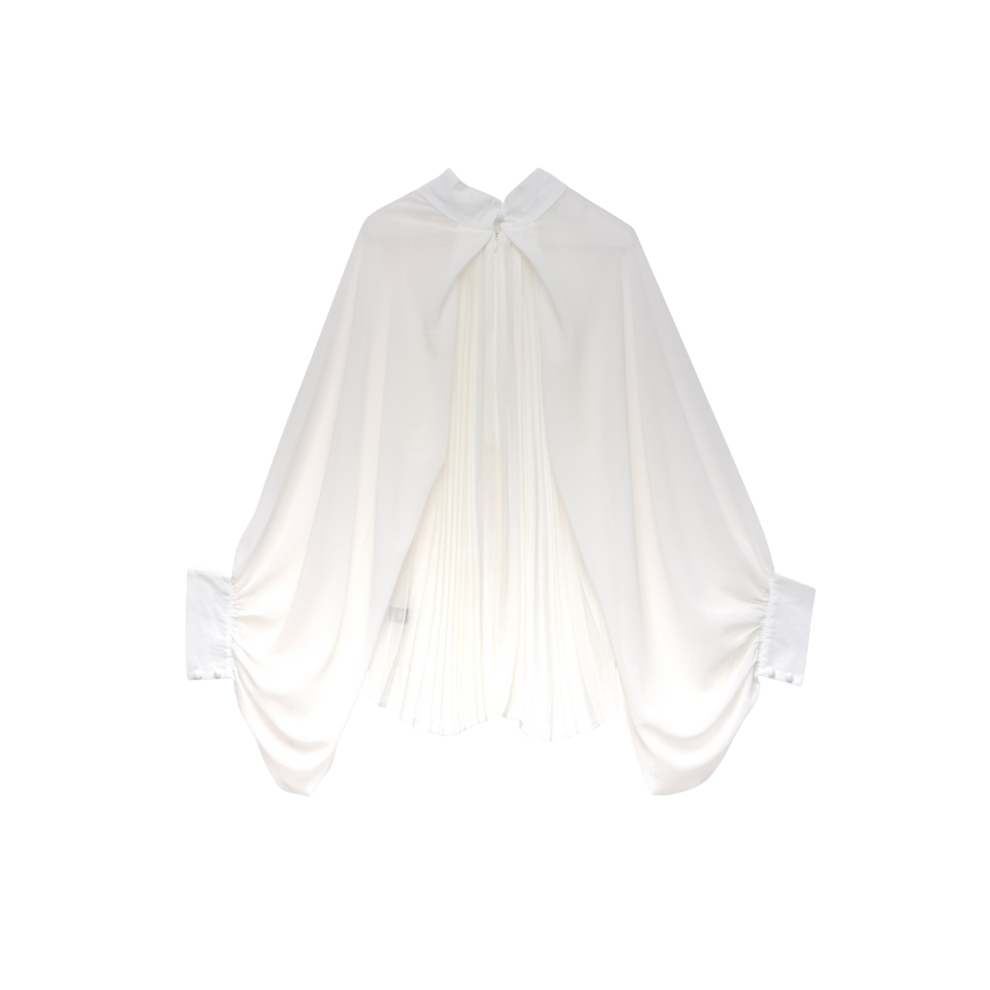 White Pleated Chiffon Tie-Neck Blouse