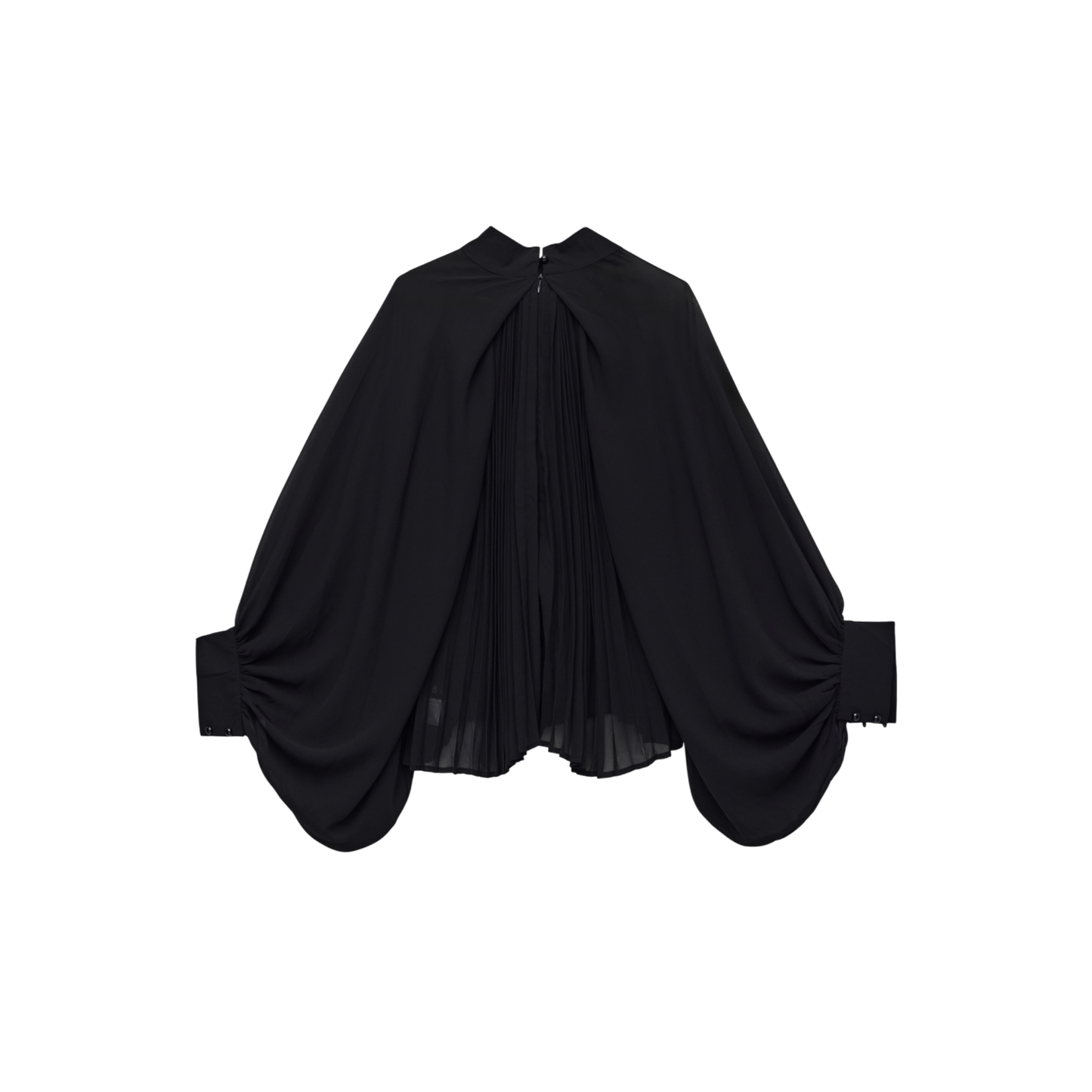 Black Pleated Chiffon Tie-Neck Blouse