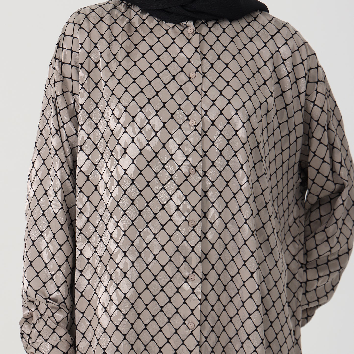 Monochrome Pattern Oversized Long Shirt Dress