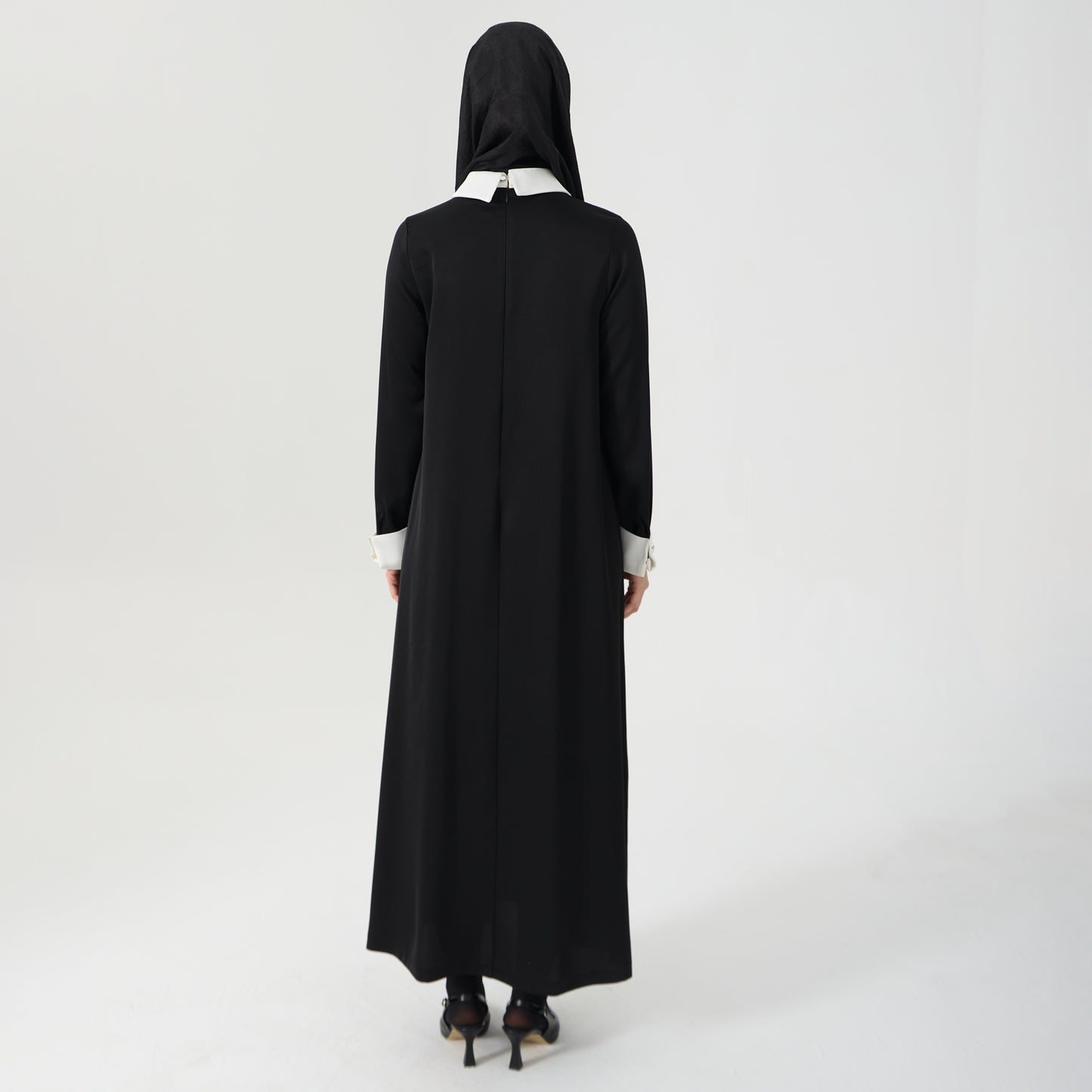 Black Maxi Dress with White Collar & Stone Work