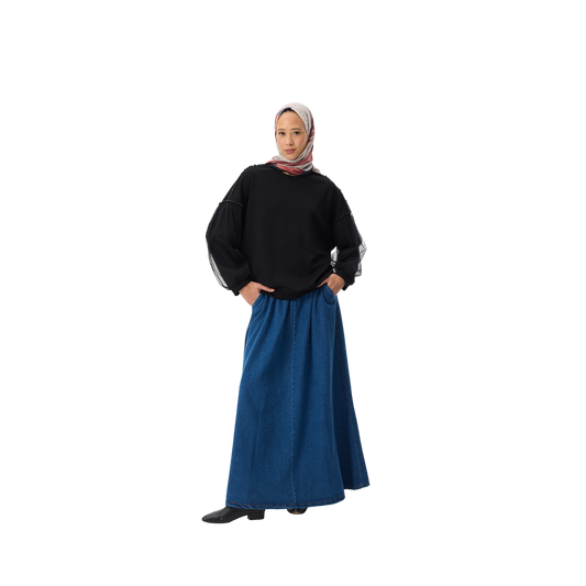 Denim Modest Maxi Skirt