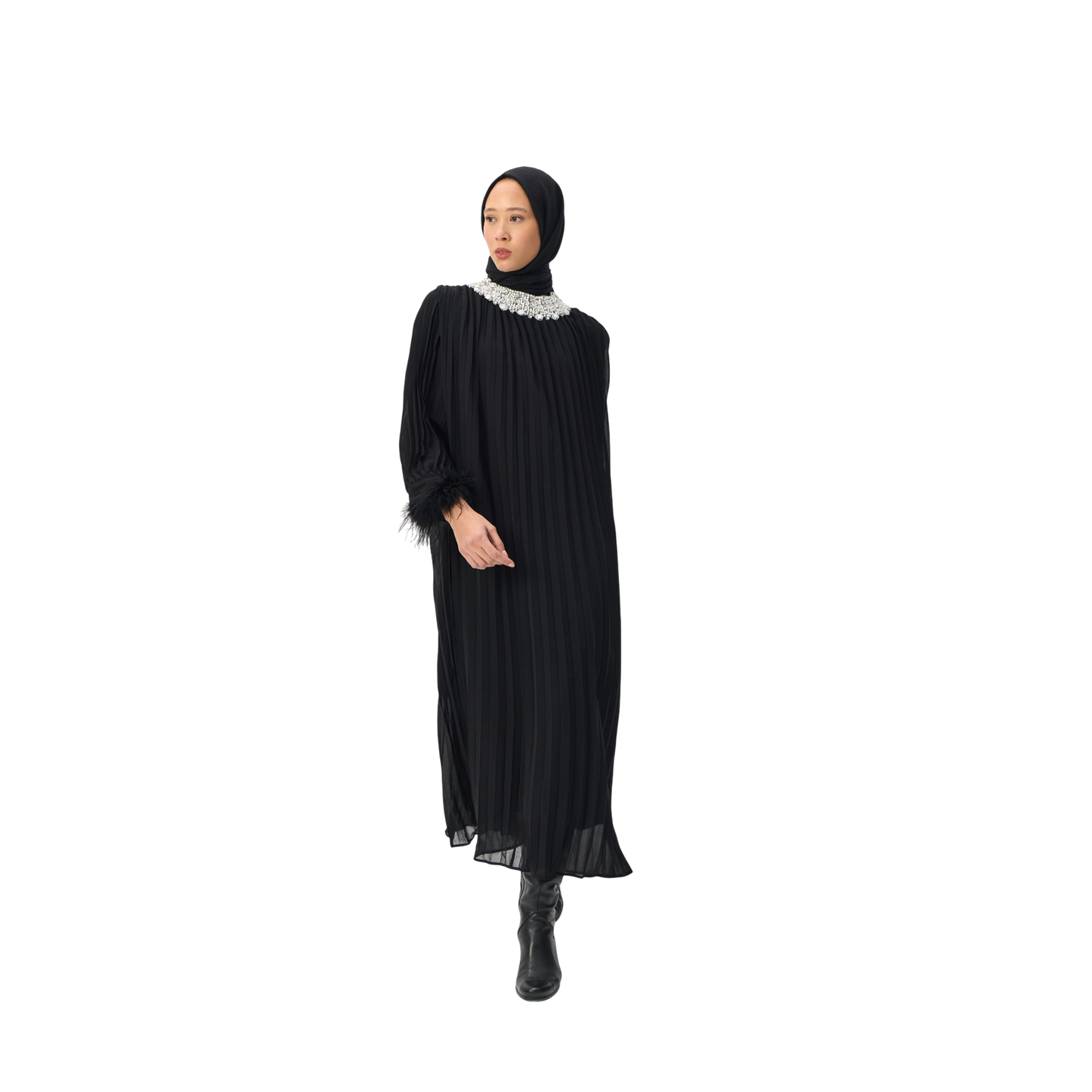 Black Ethereal Pleated Gown