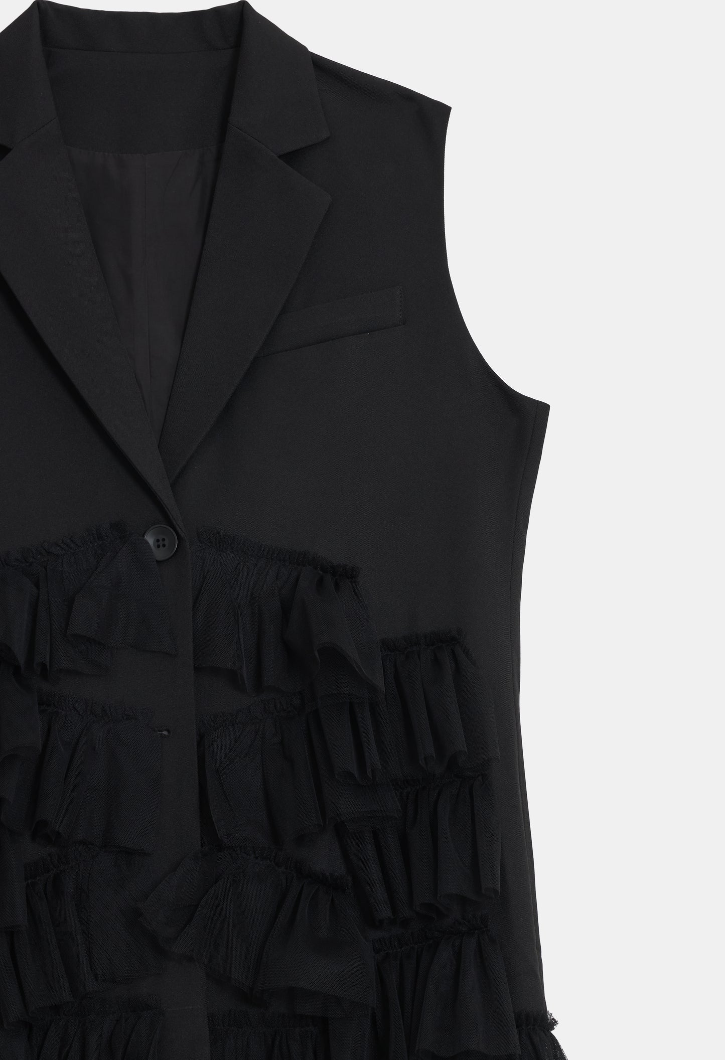 Sleeveless Longline Blazer with Tulle Detailing
