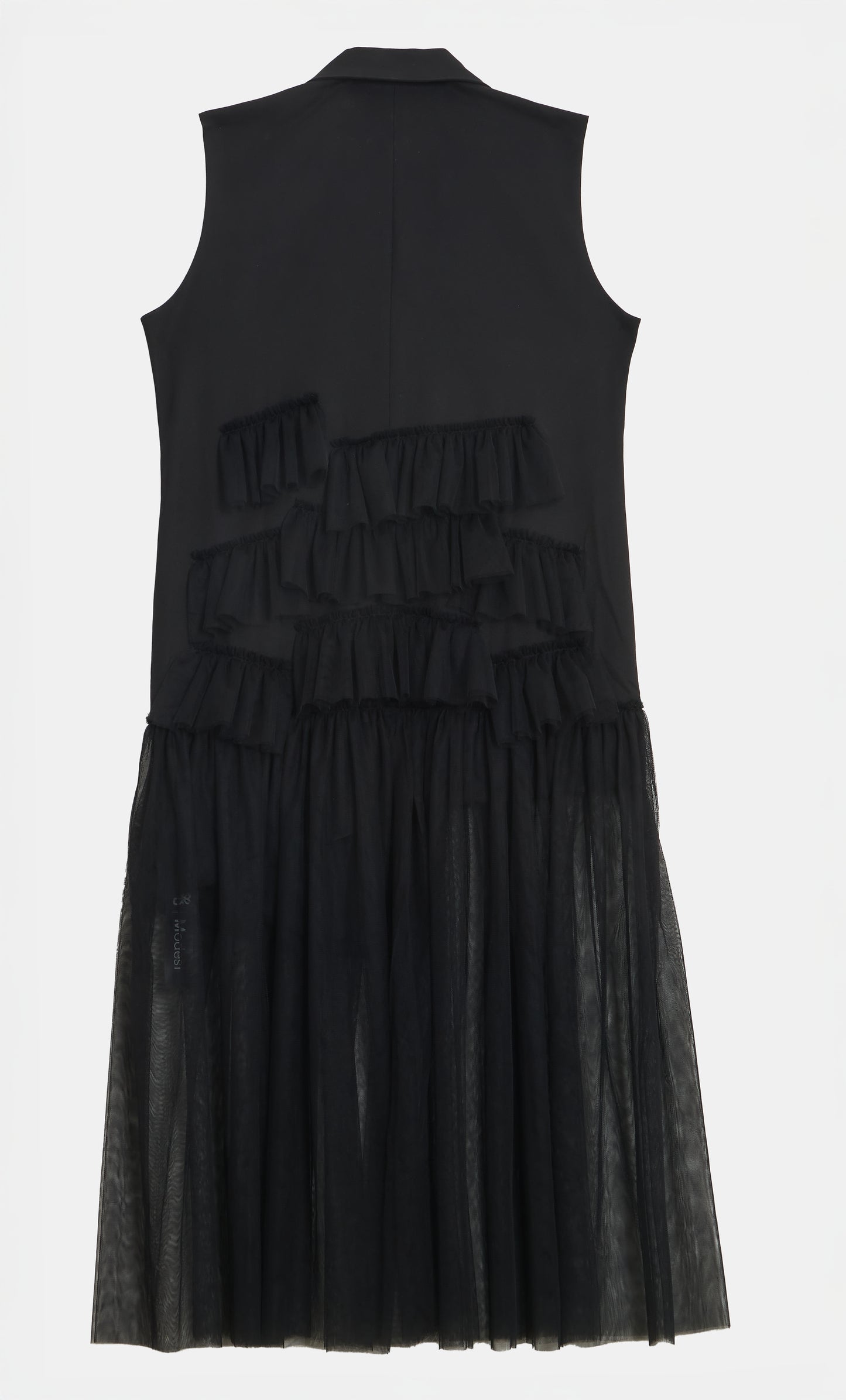 Sleeveless Longline Blazer with Tulle Detailing