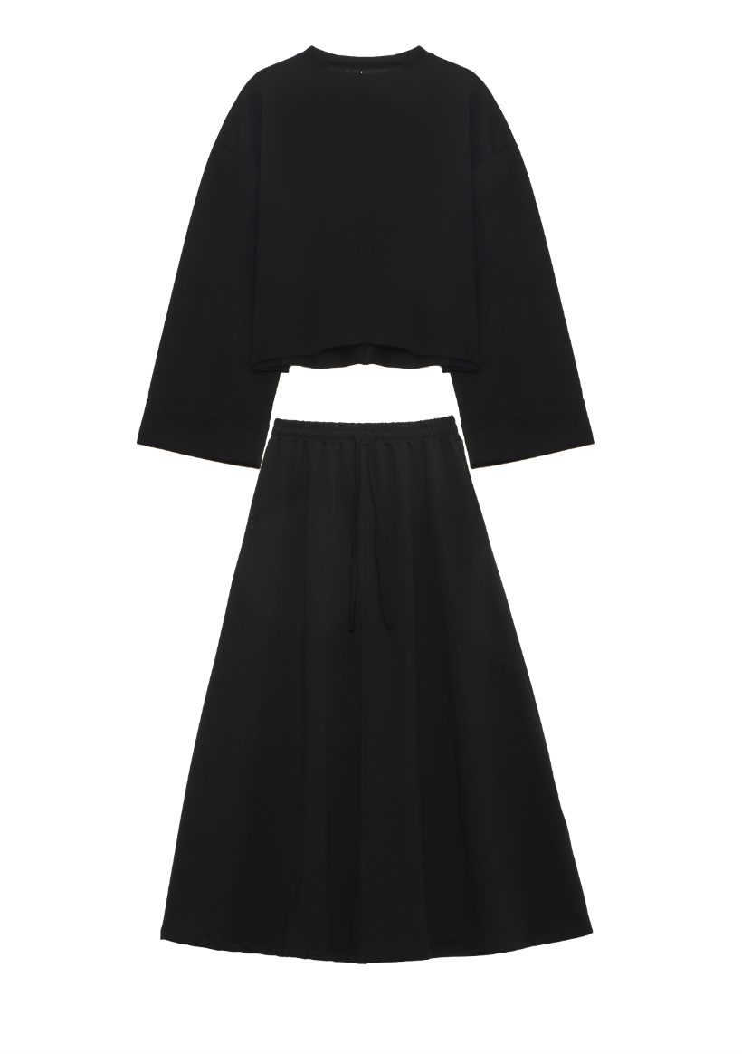 Minimalist Cotton Cropped Top and Skirt Set