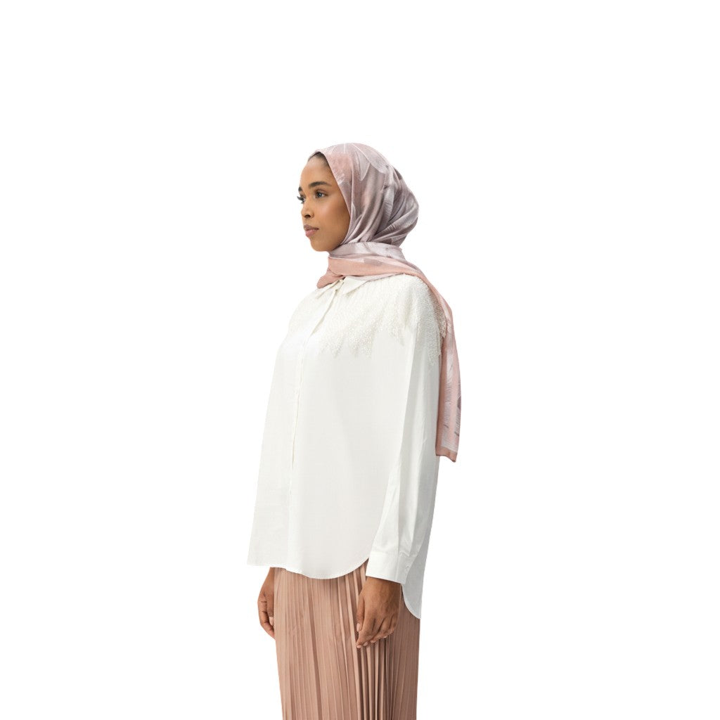 White Embellished Yoke Button-Down Shirt