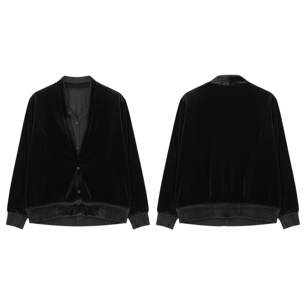 Luxury Velvet Black Blouse With Drop Hem