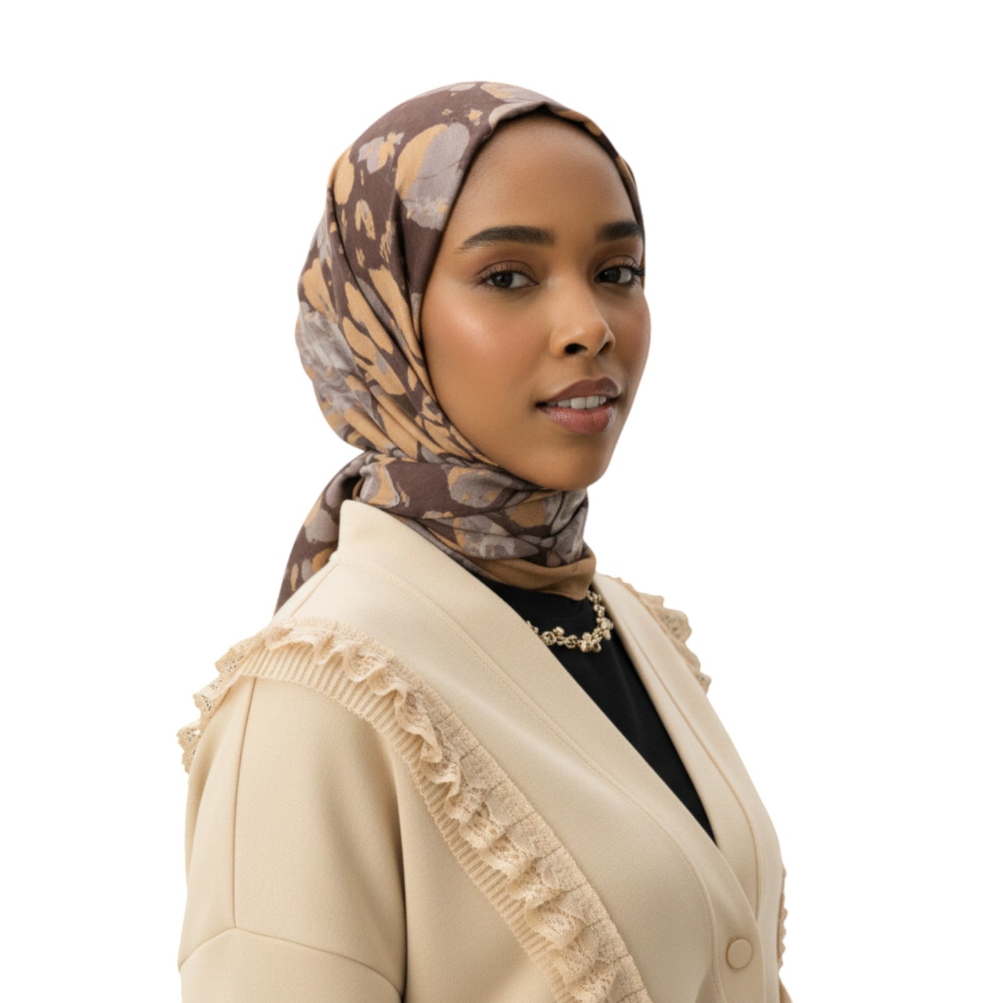 Ruffle Appliqué Trim Cream Luxury Scuba Oversized Cardigan