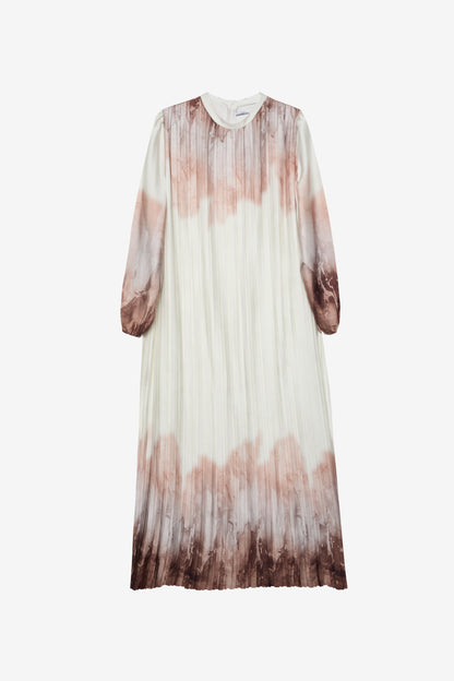 Earthy Tie-Dye Print Pleated Maxi Dress