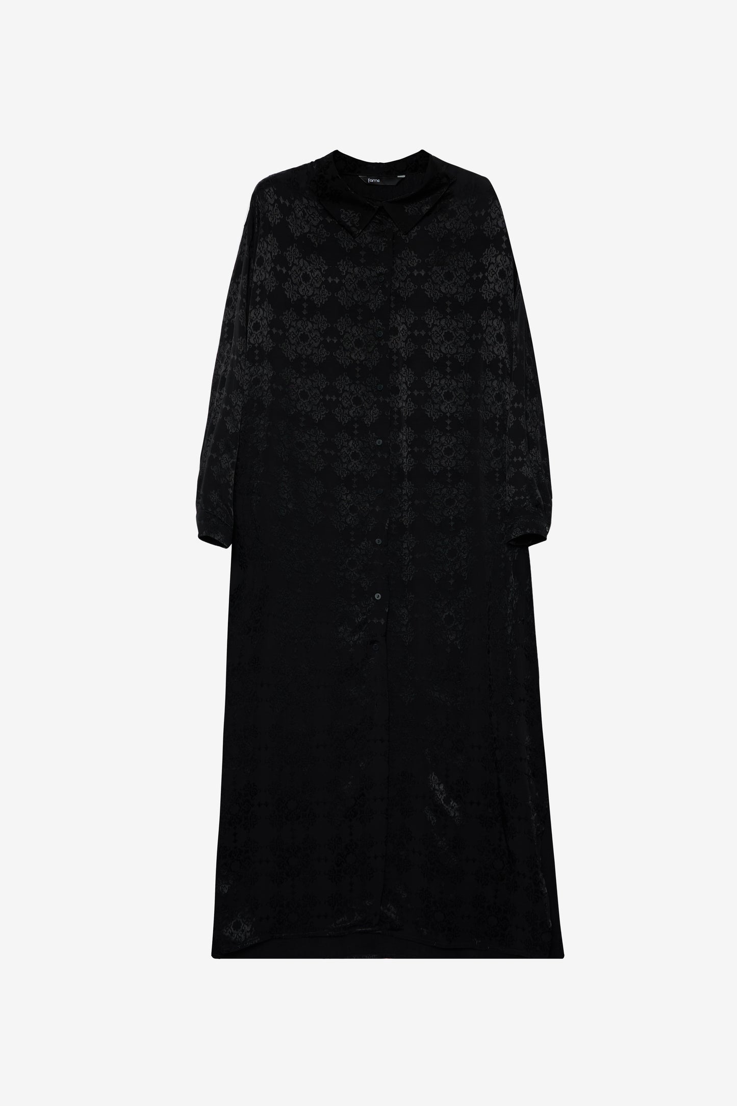 Black Emboss Pattern Oversized Long Shirt Dress