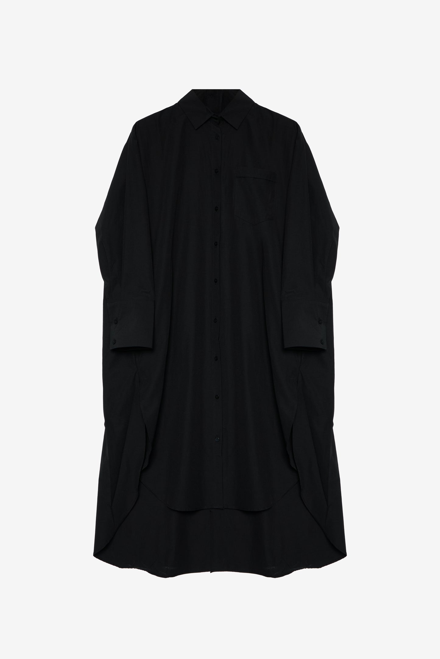 Minimalist BLACK Oversized Shirt Dress with Back Button Accent