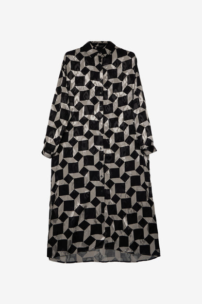 Geometric Pattern Oversized Long Shirt Dress