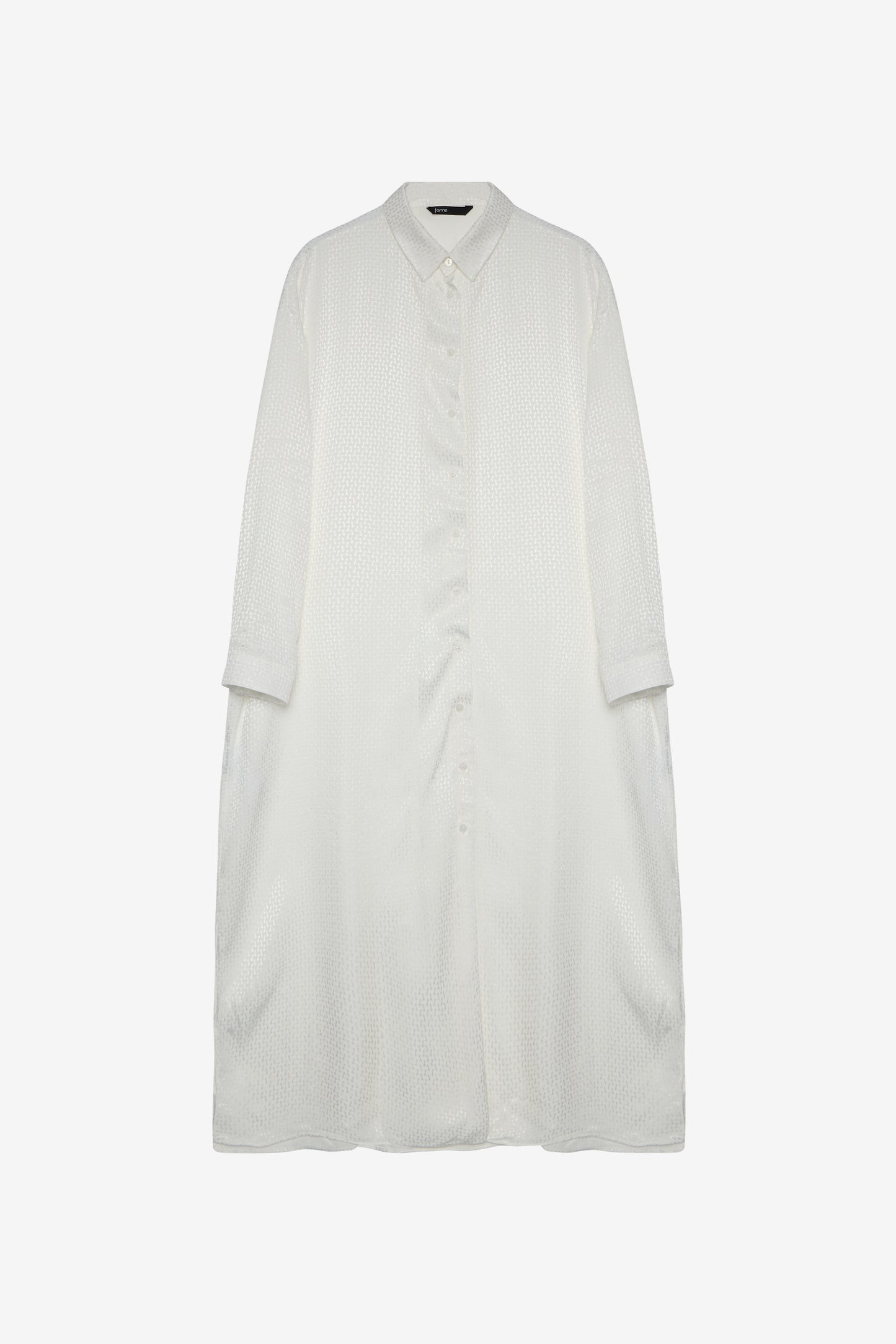 White Emboss Co-Ord Set - Oversized Long Shirt and Wide-Leg Pants