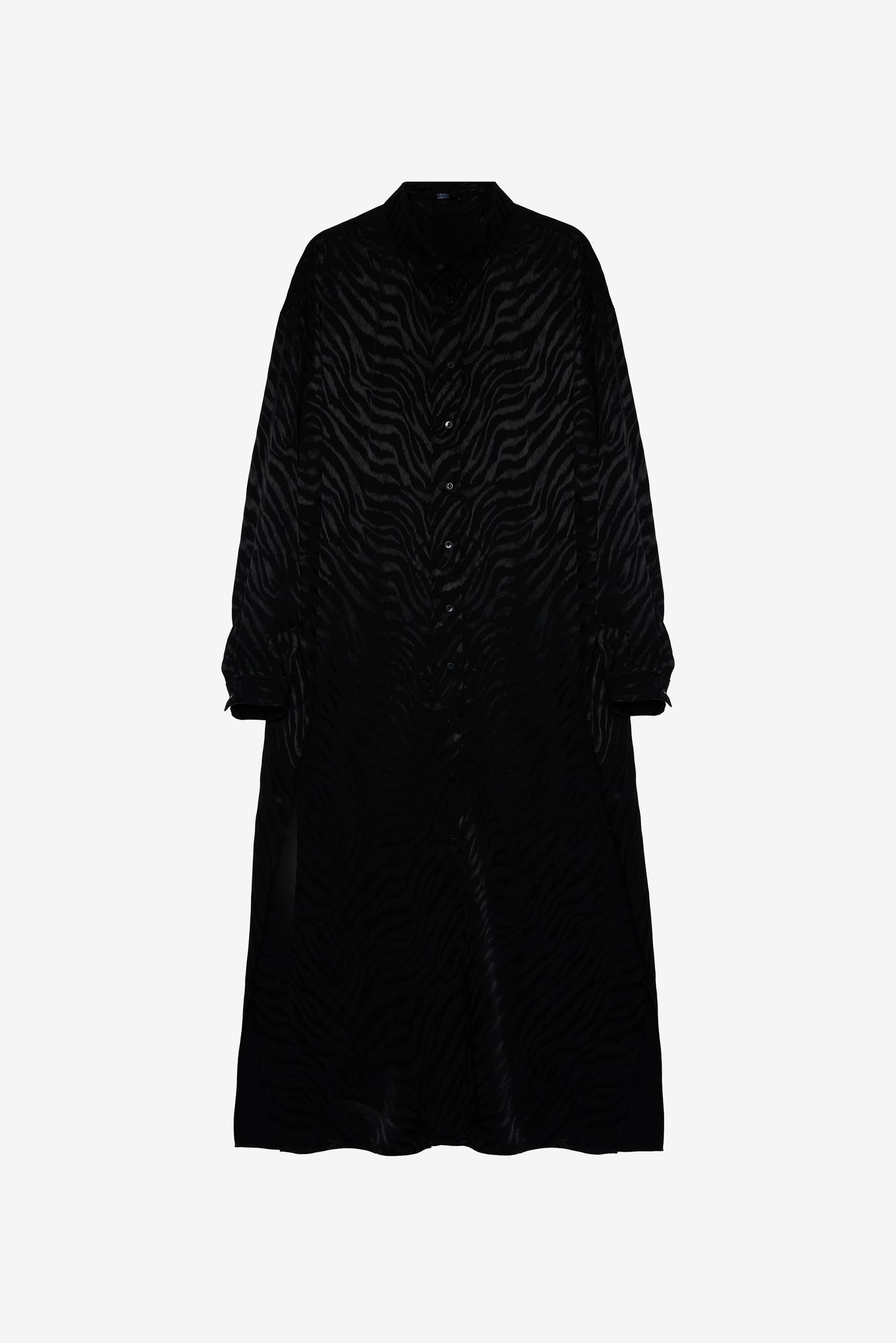 Black Emboss Co-Ord Set - Oversized Long Shirt and Wide-Leg Pants