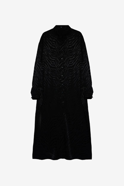 Black Emboss Co-Ord Set - Oversized Long Shirt and Wide-Leg Pants