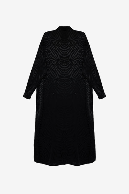 Black Emboss Co-Ord Set - Oversized Long Shirt and Wide-Leg Pants