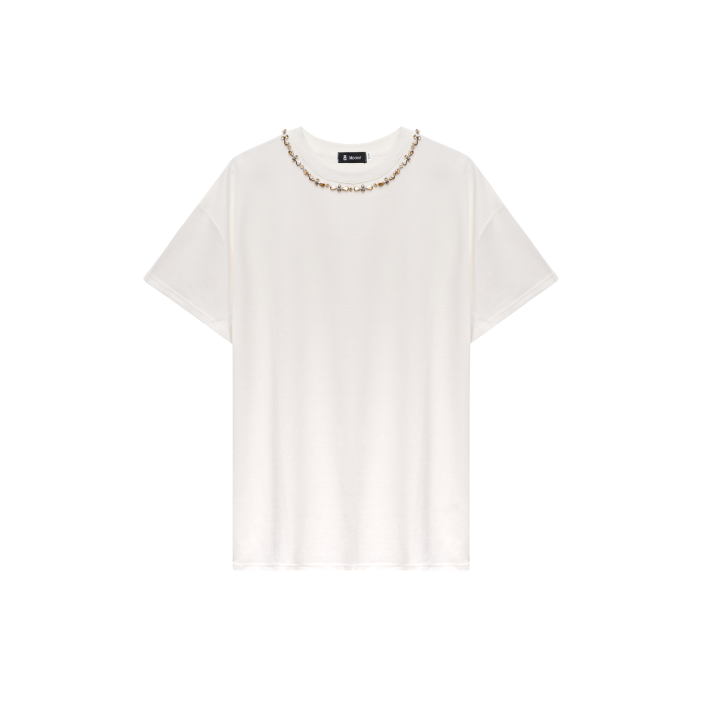 Oversized White T-shirt With Diamante Neckline