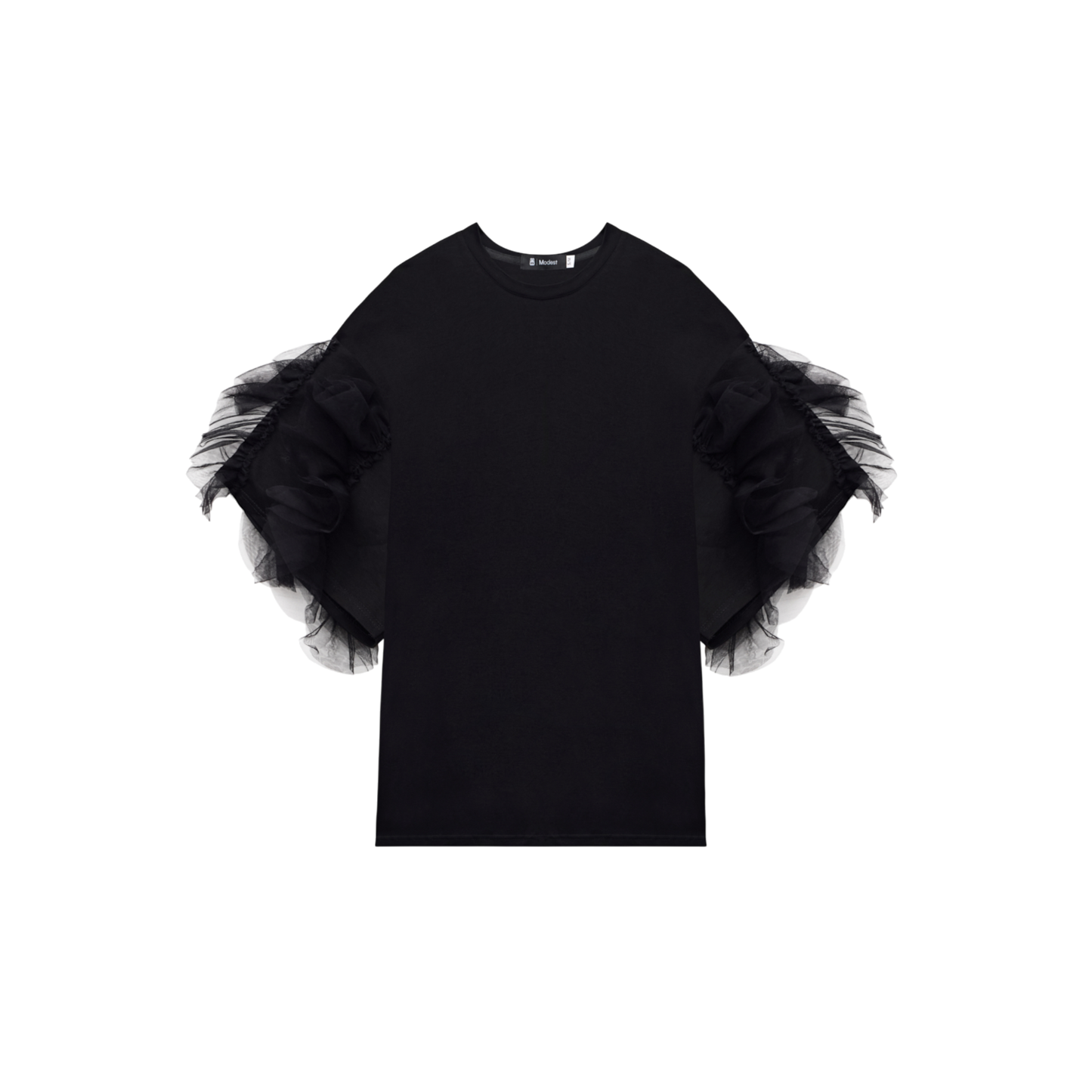 Oversized Black T-shirt With Ruffle Sleeve Detail