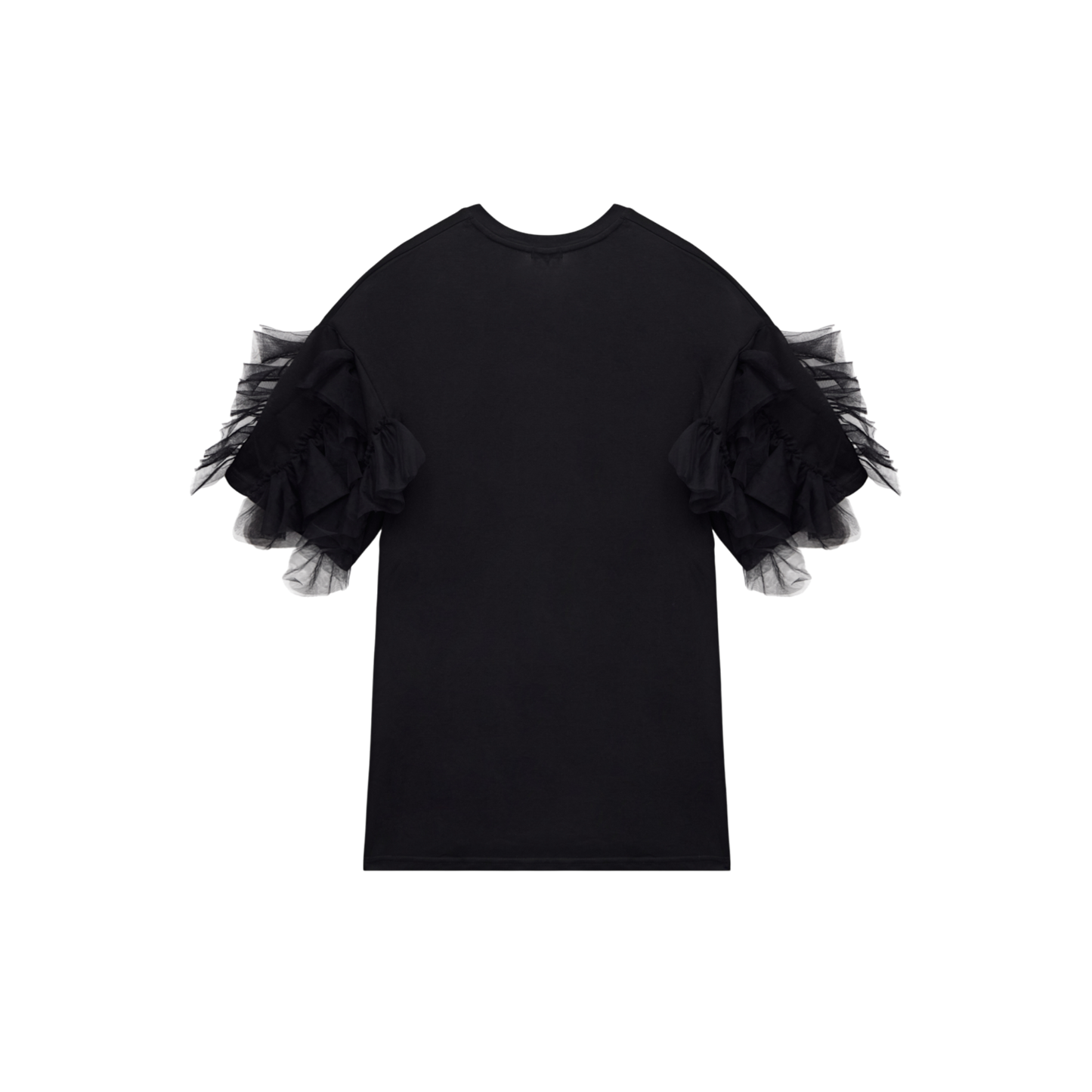 Oversized Black T-shirt With Ruffle Sleeve Detail