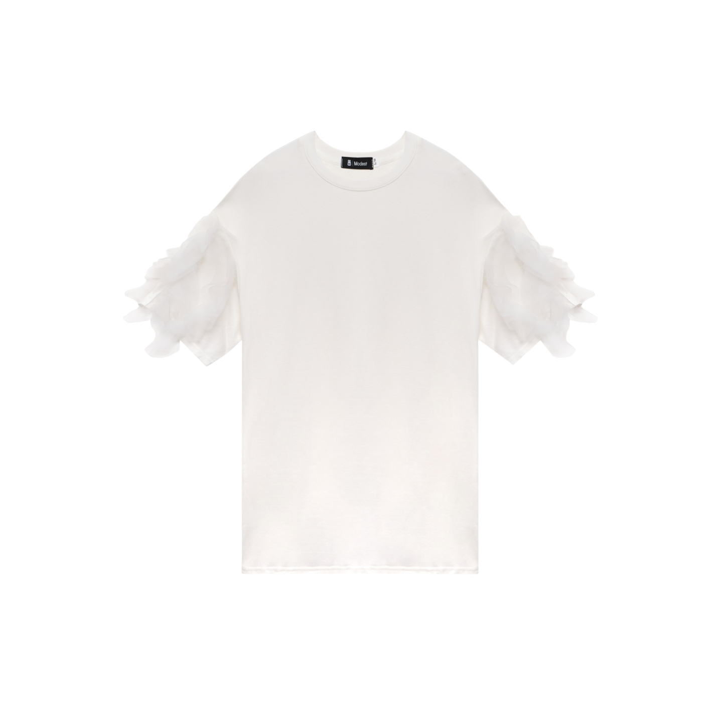Oversized White T-shirt With Ruffle Sleeve Detail