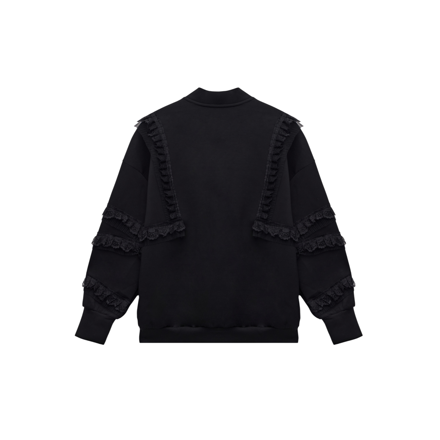 Ruffle Appliqué Trim Black Luxury Scuba Oversized Cardigan