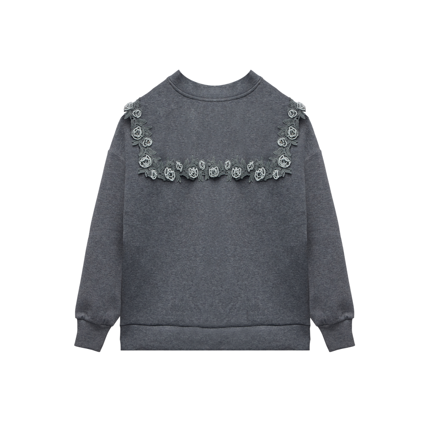 Floral Appliqué Trim Grey Luxury Scuba Oversized Cardigan