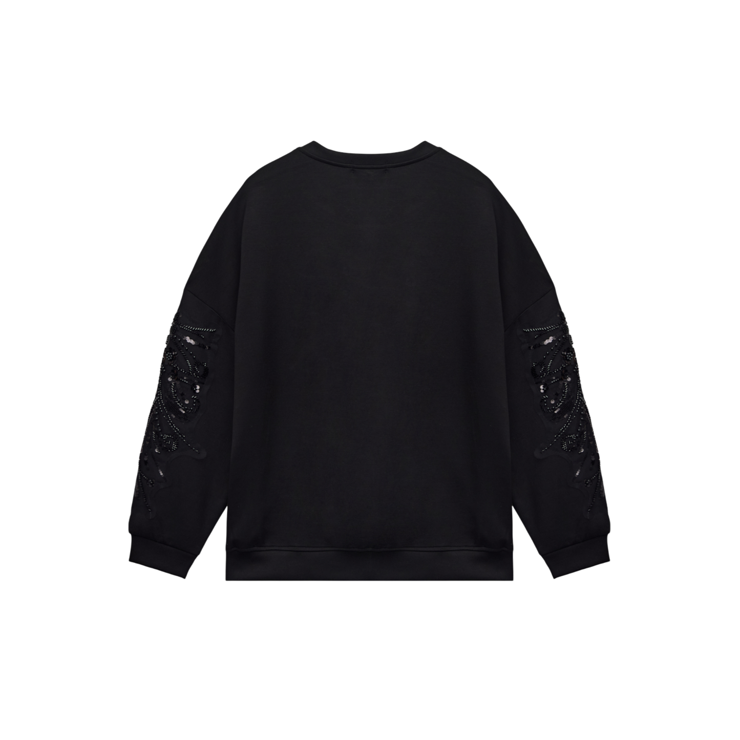 Embroidered Oversized Black Sequin Motif Luxury Scuba Sweatshirt