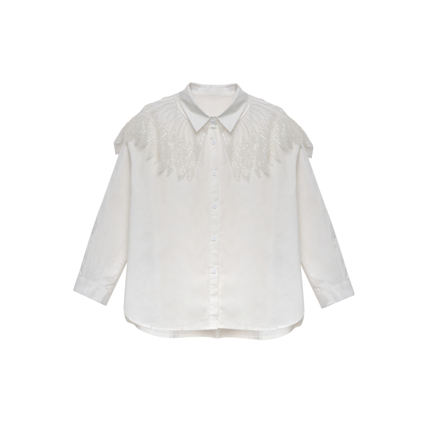 White Embellished Yoke Button-Down Shirt