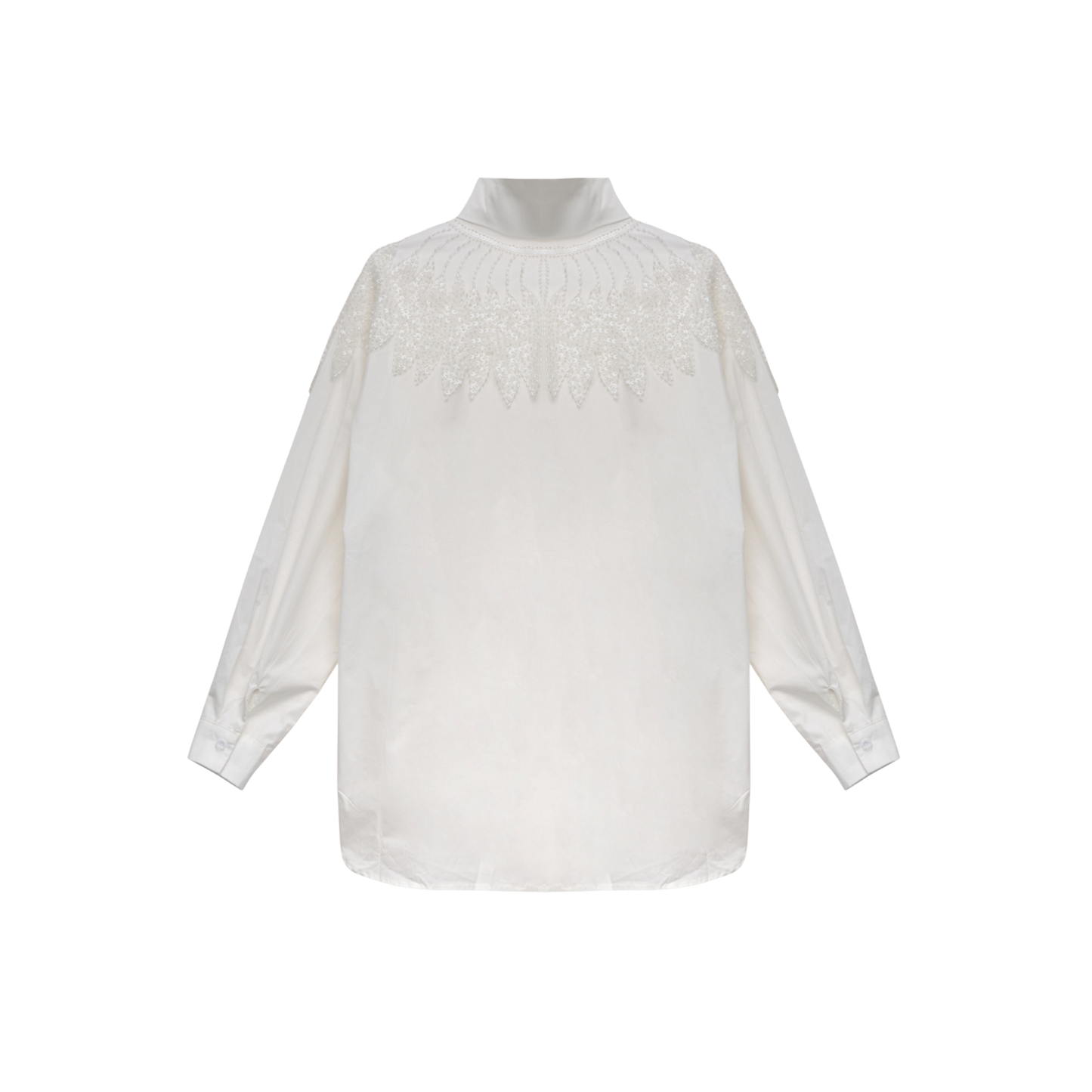 White Embellished Yoke Button-Down Shirt