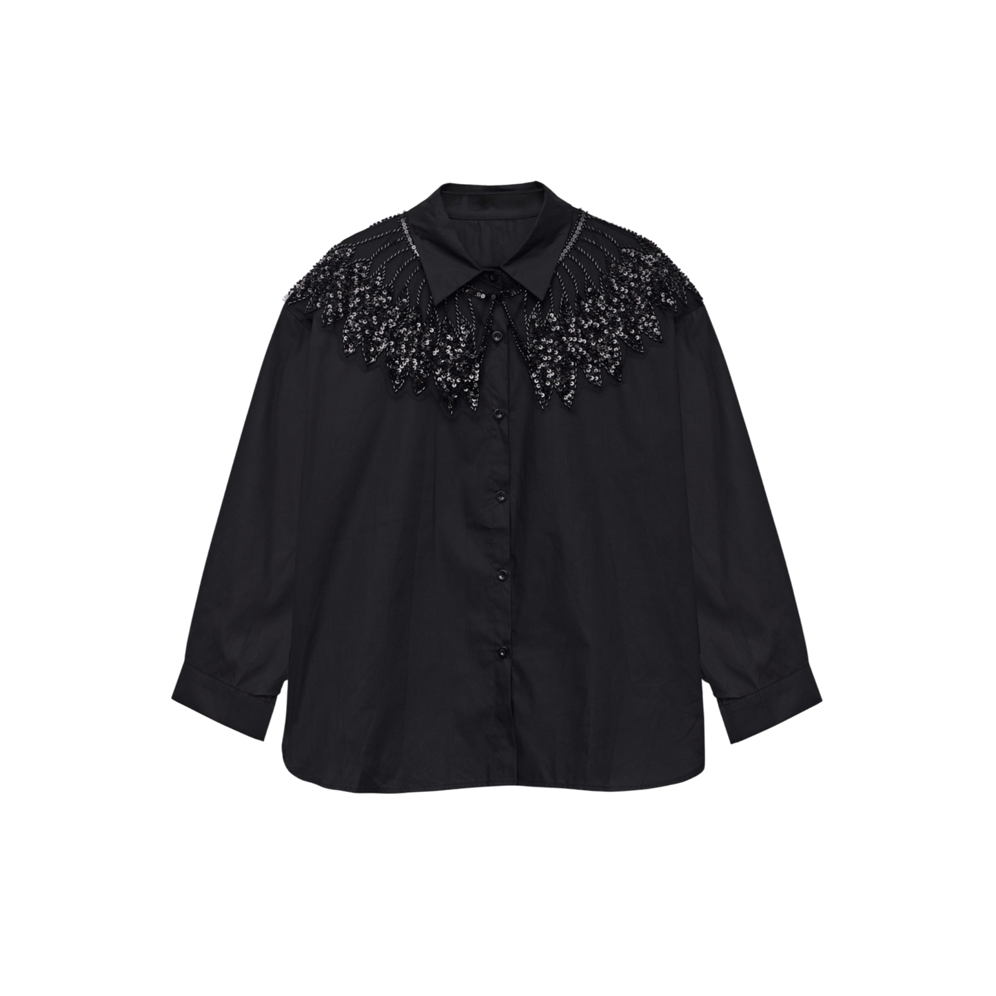Black Embellished Yoke Button-Down Shirt