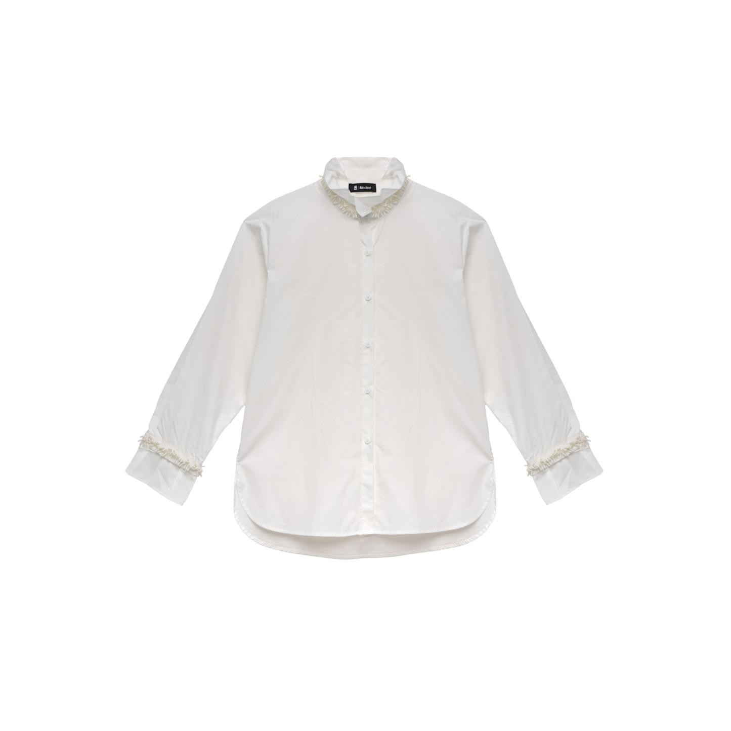 Ruffled High Collar and Delicate Cuff Trim Shirt