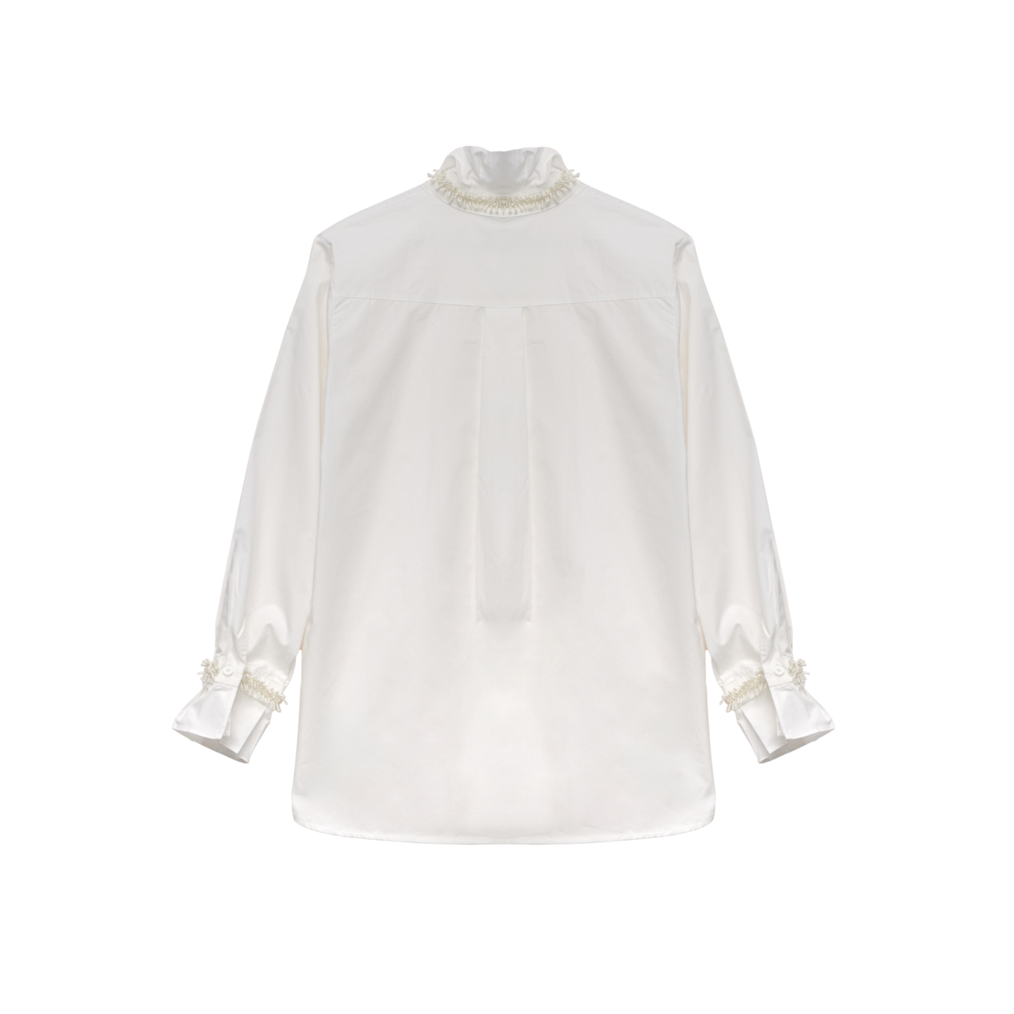 Ruffled High Collar and Delicate Cuff Trim Shirt