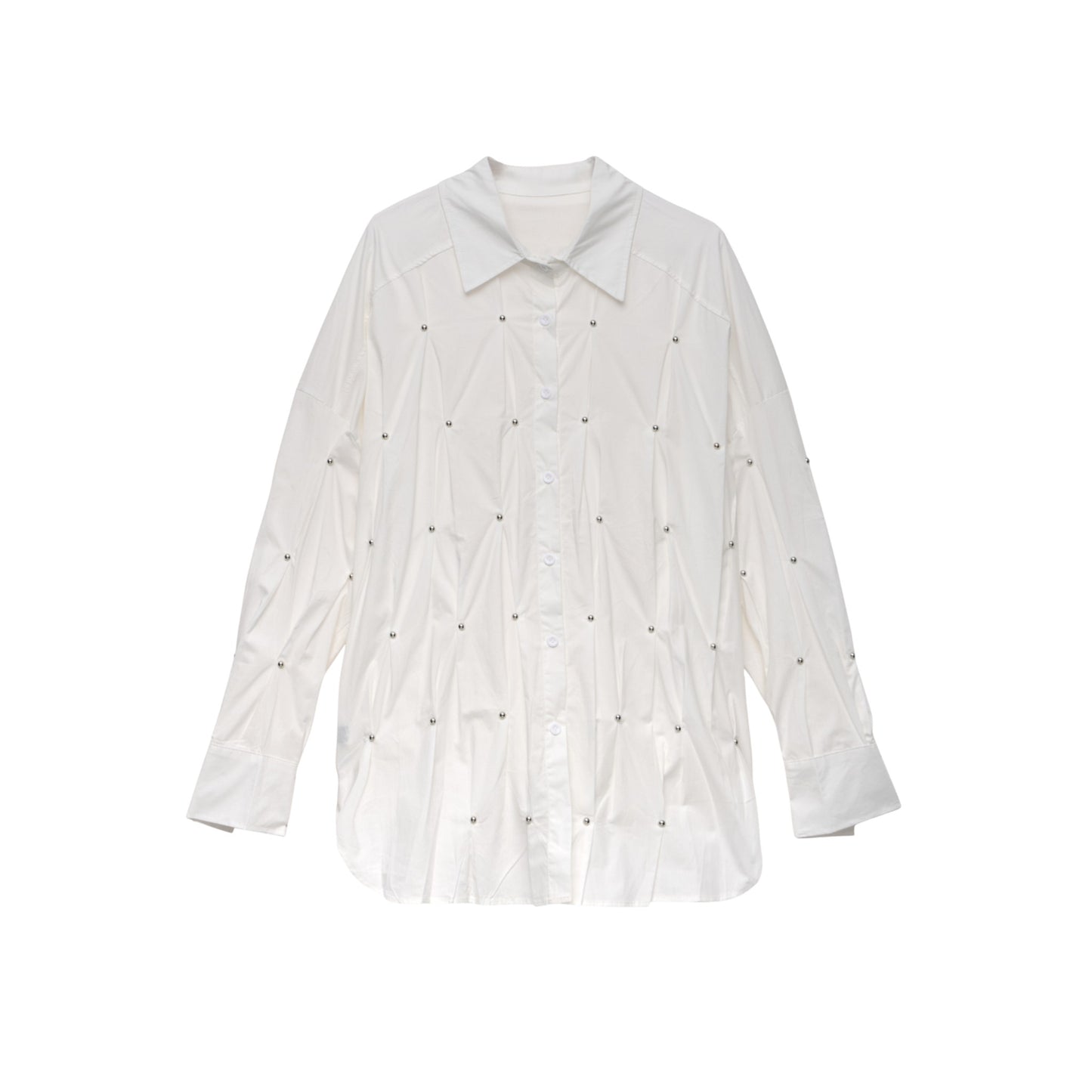 White Oversized Studded Long-Sleeve Modest Shirt