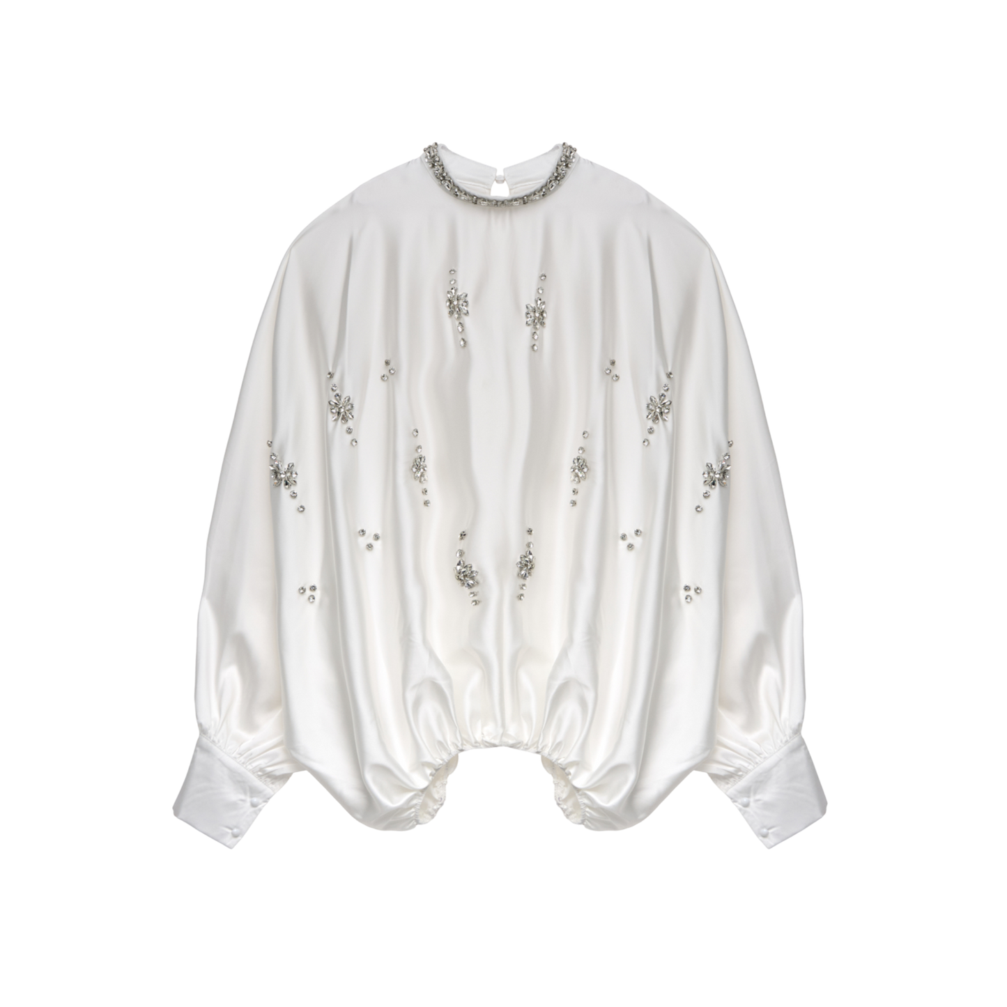 White Embellished Blouson Blouse
