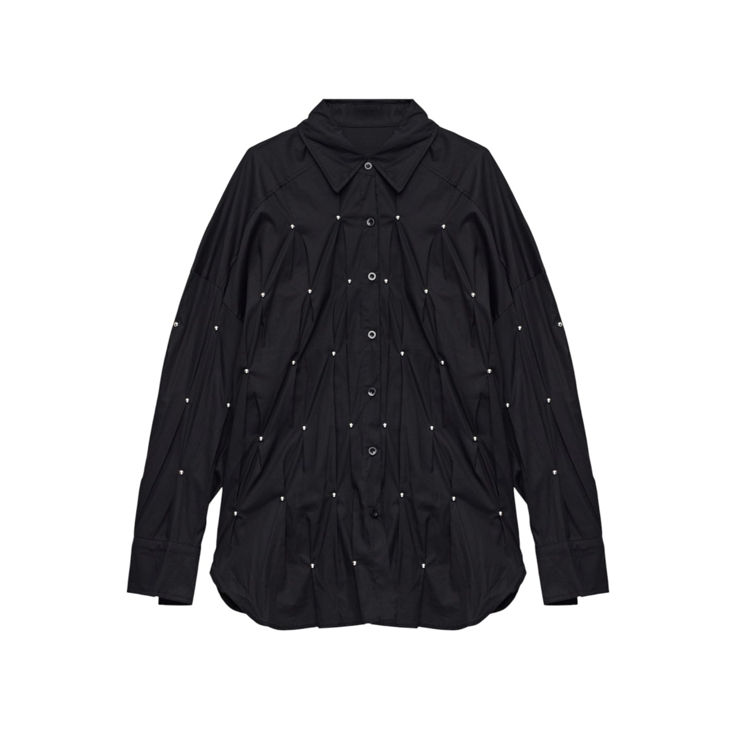 Black Oversized Studded Long-Sleeve Modest Shirt