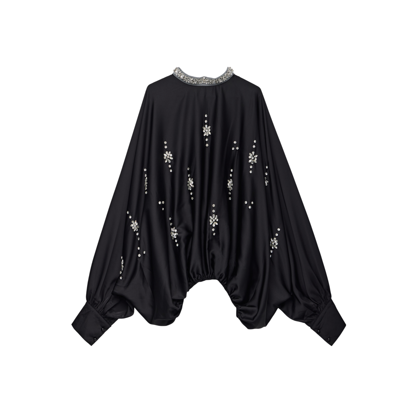 Black Embellished Blouson Blouse