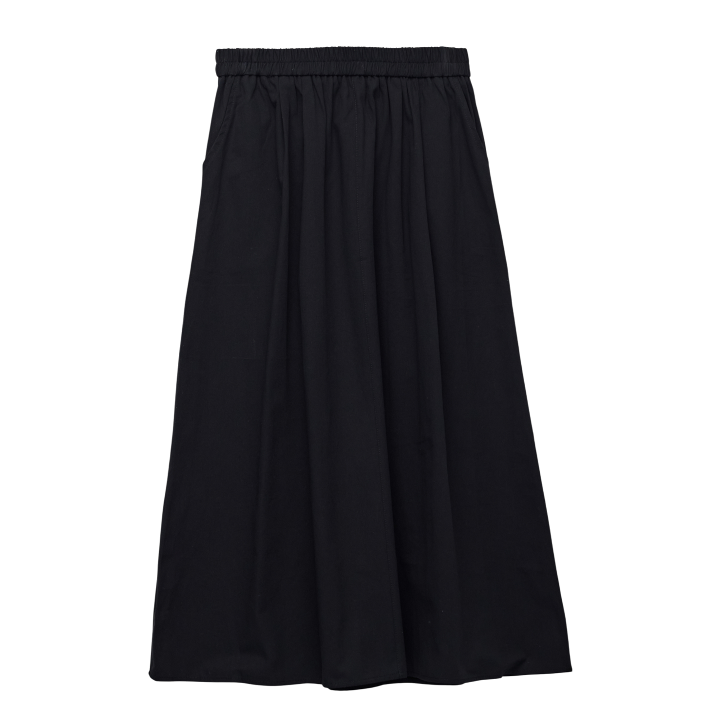 Structured Cotton A-Line Maxi Skirt with Elastic Waist and Pockets