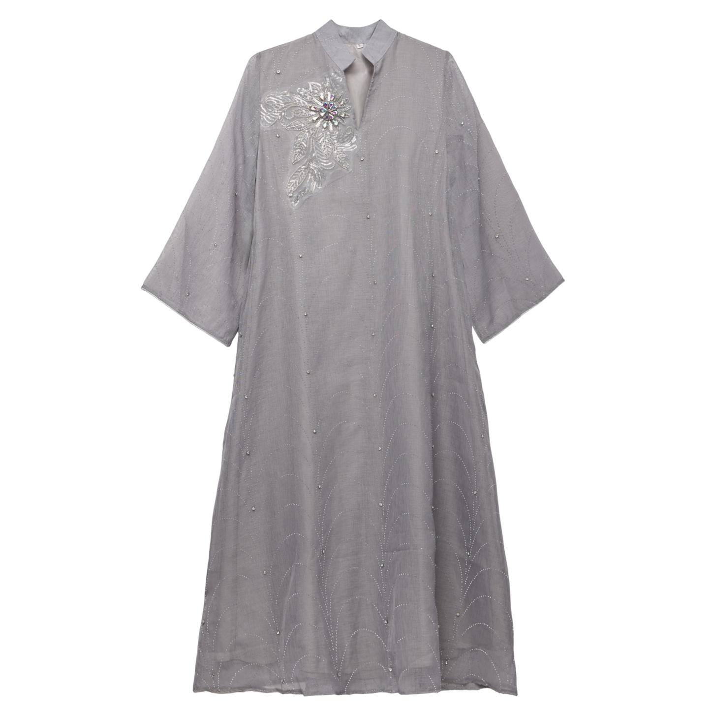 Grey Kaftan with Silver Embellished Motif
