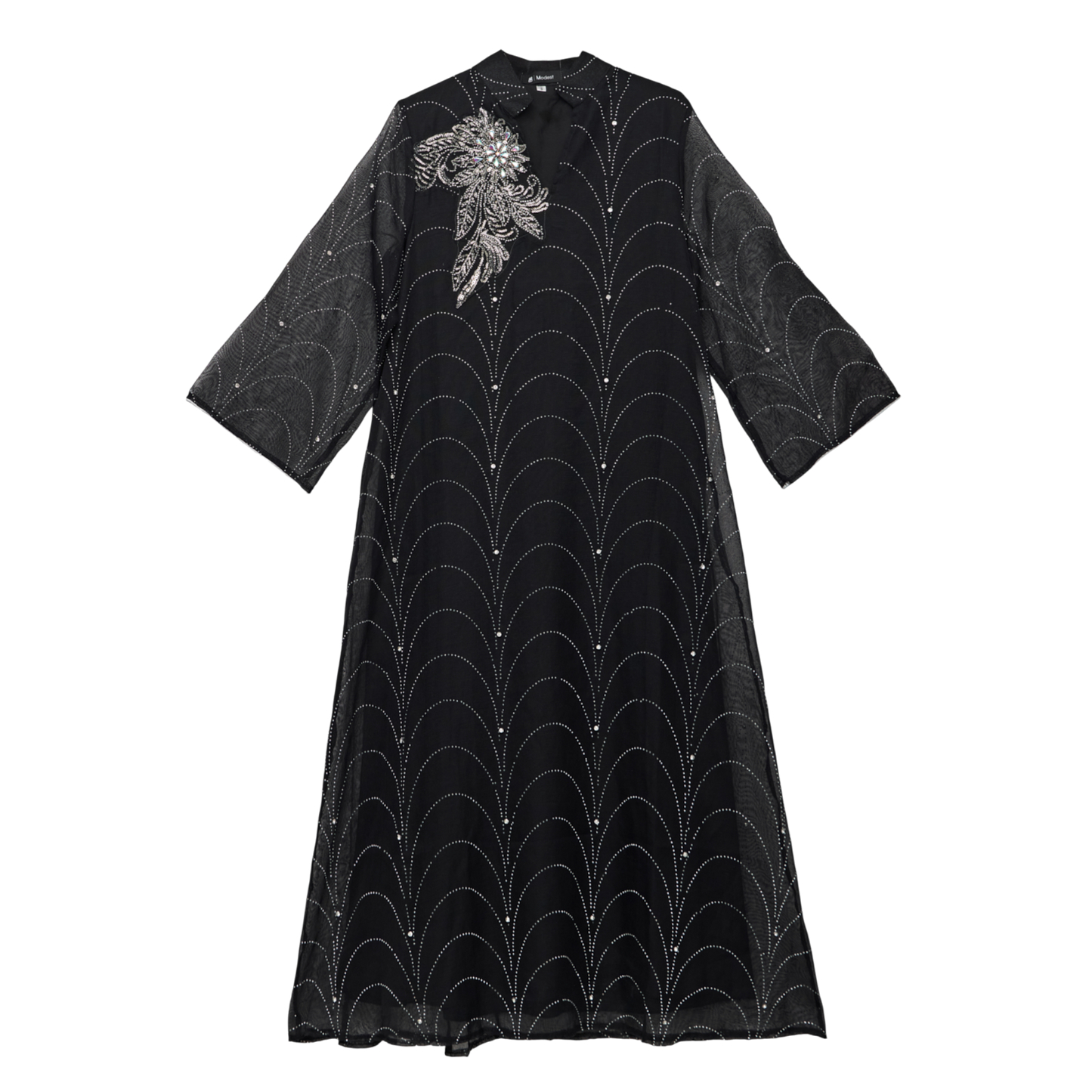 Black Kaftan with Silver Embellished Motif