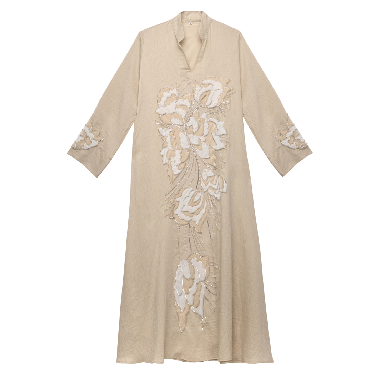 Cream Kaftan with Tonal Floral Embroidery