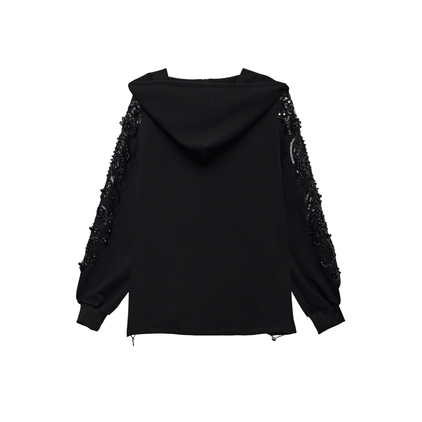 Embellished Oversized Black Sleeve Zip-Up Hoodie Luxary Scuba Hoodie