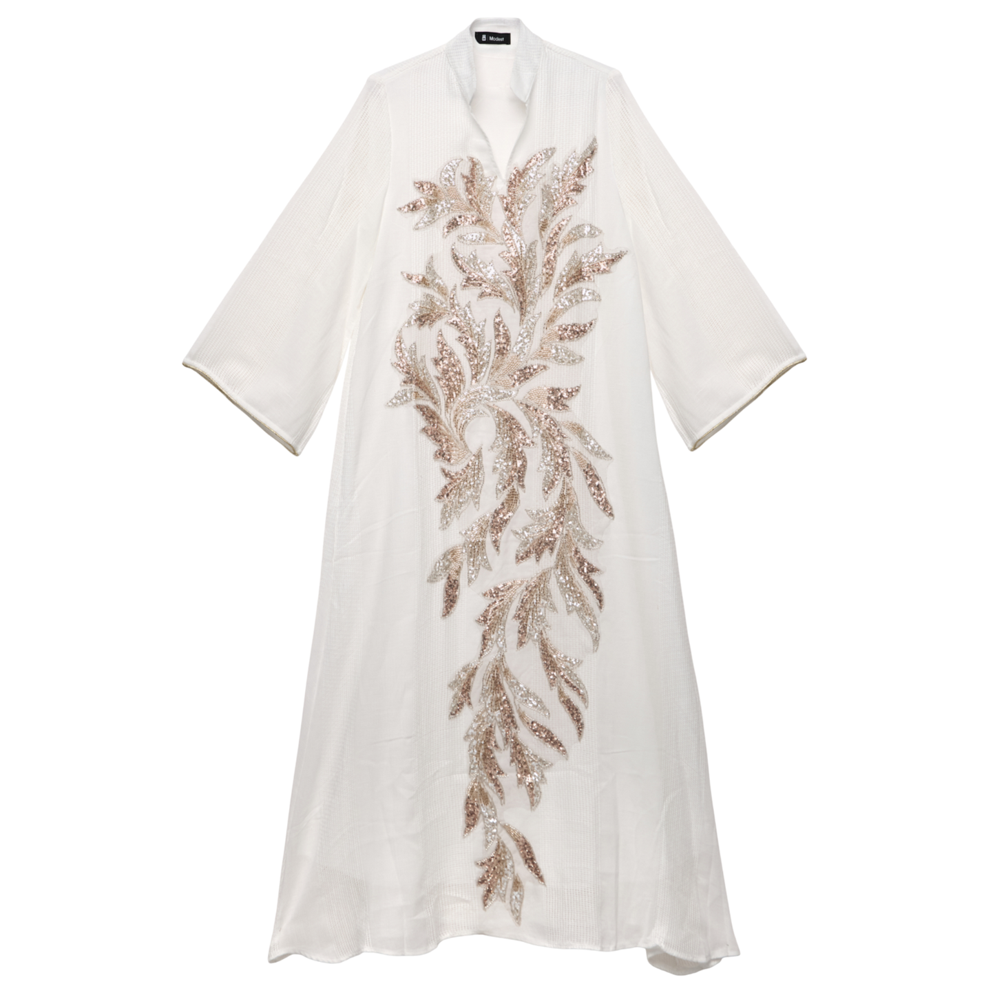 Embroidered White Kaftan with Gold Leaf Detailing
