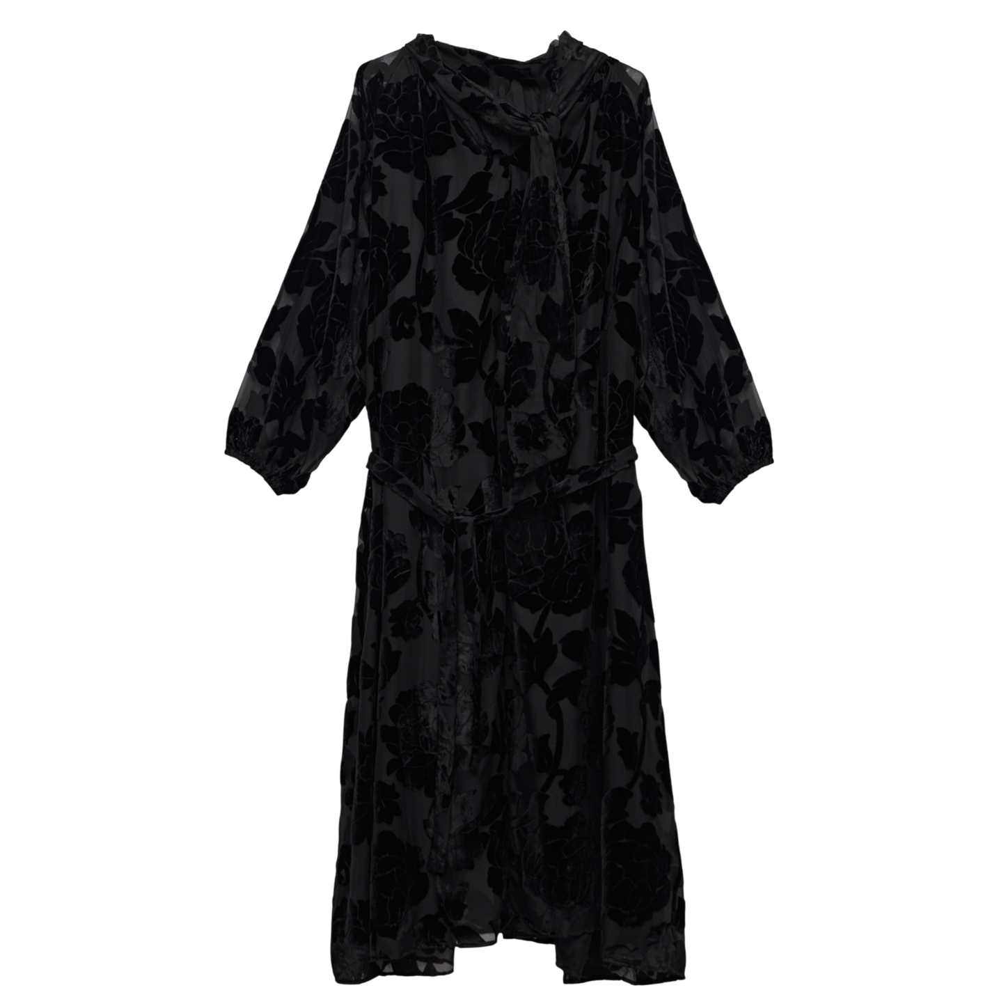 Luxury Oversized Black Velvet Floral Smock Dress