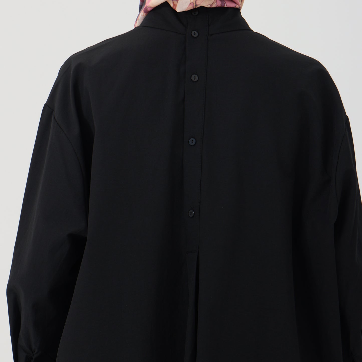 Minimalist BLACK Oversized Shirt Dress with Back Button Accent