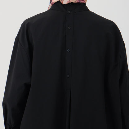 Minimalist BLACK Oversized Shirt Dress with Back Button Accent