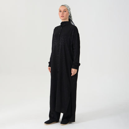 Black Emboss Co-Ord Set - Oversized Long Shirt and Wide-Leg Pants