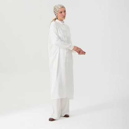 White Emboss Co-Ord Set - Oversized Long Shirt and Wide-Leg Pants